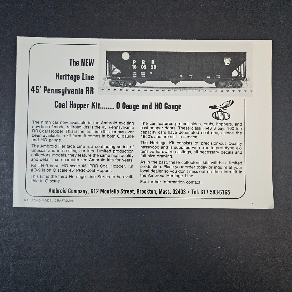 1972 Ambroid Heritage Line‎ 45 Pennsylvania Hopper Vintage Print Ad Brockton MA